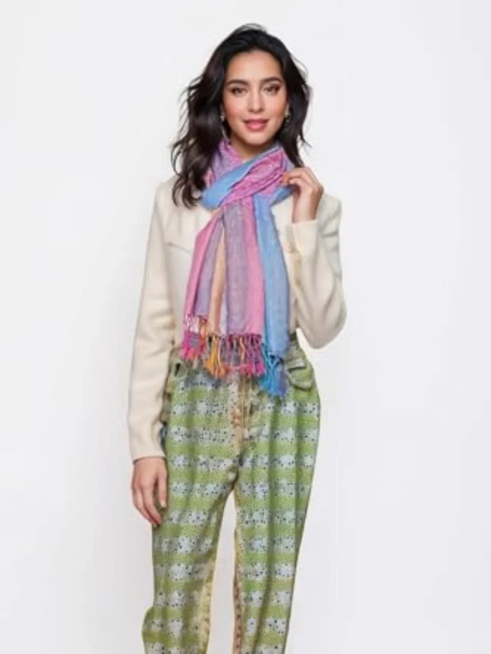 Bohemian Travel Scarf, Jacquard Beach Wrap, Oversized Photoshoot Shawl